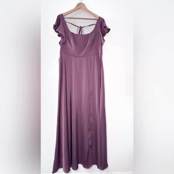 Azazie Bondi Amethyst Mauve Flutter Sleeve Square Neck Slit Bridesmaid Dress NWT - Picture 3 of 10